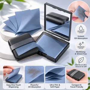 1 Count, Portable Face Oil Absorbing Sheet with Built-in Mirror and Puff, Tear Resistant Soft Plant Fiber for Daily Facial Oil Control