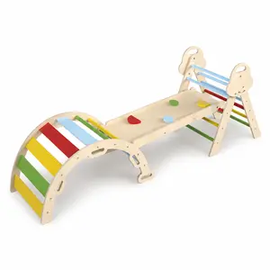 Pikler Triangle Set 7in1 Wooden Foldable Climbing Indoor Set with Arch, Ramp, Ladder and Cushion