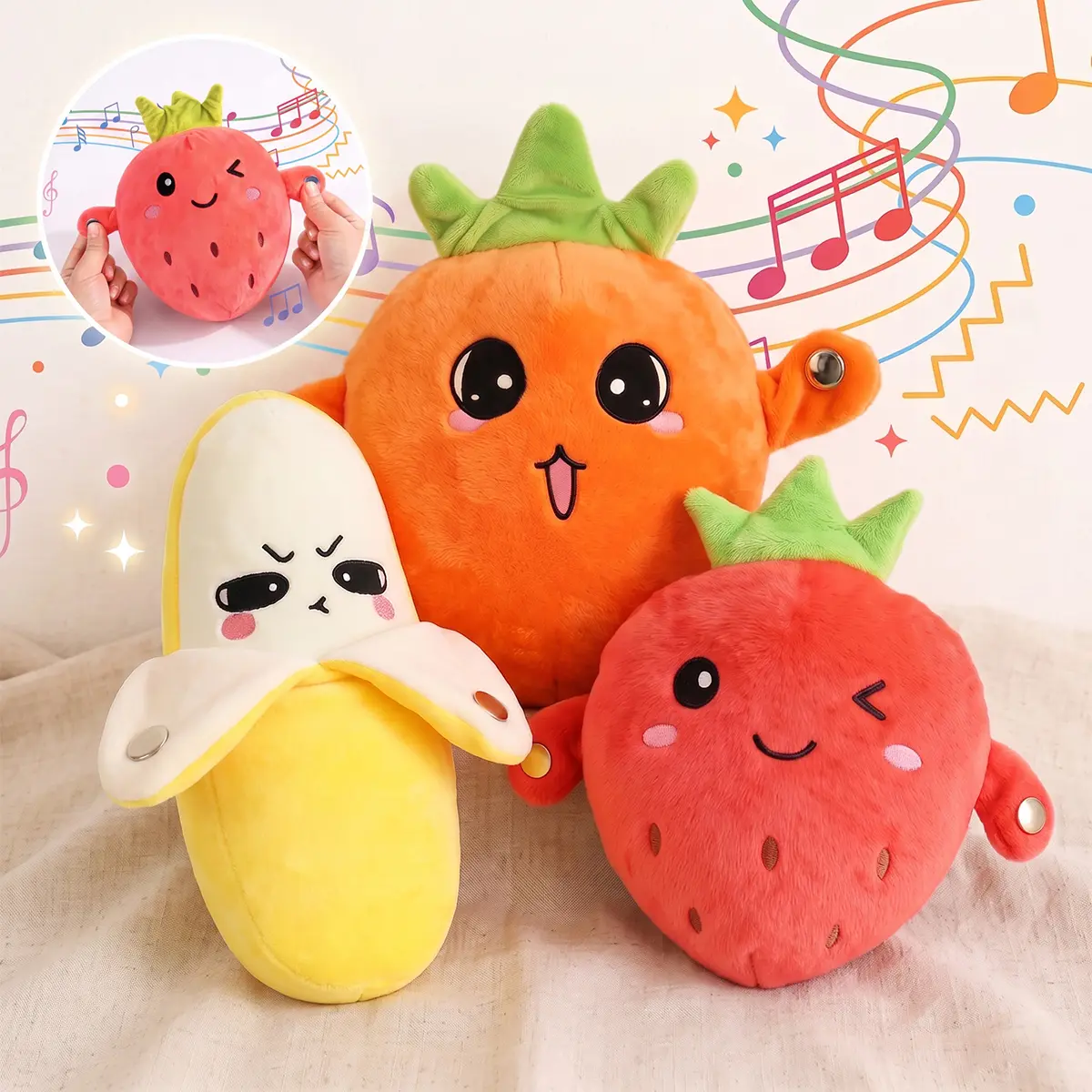 Interactive Touch-Sensory Music Plush Toy - Cute Cartoon Fruits Theme Unisex Plushies, Funny Gift for Parent-Child Interaction & Couple Interaction