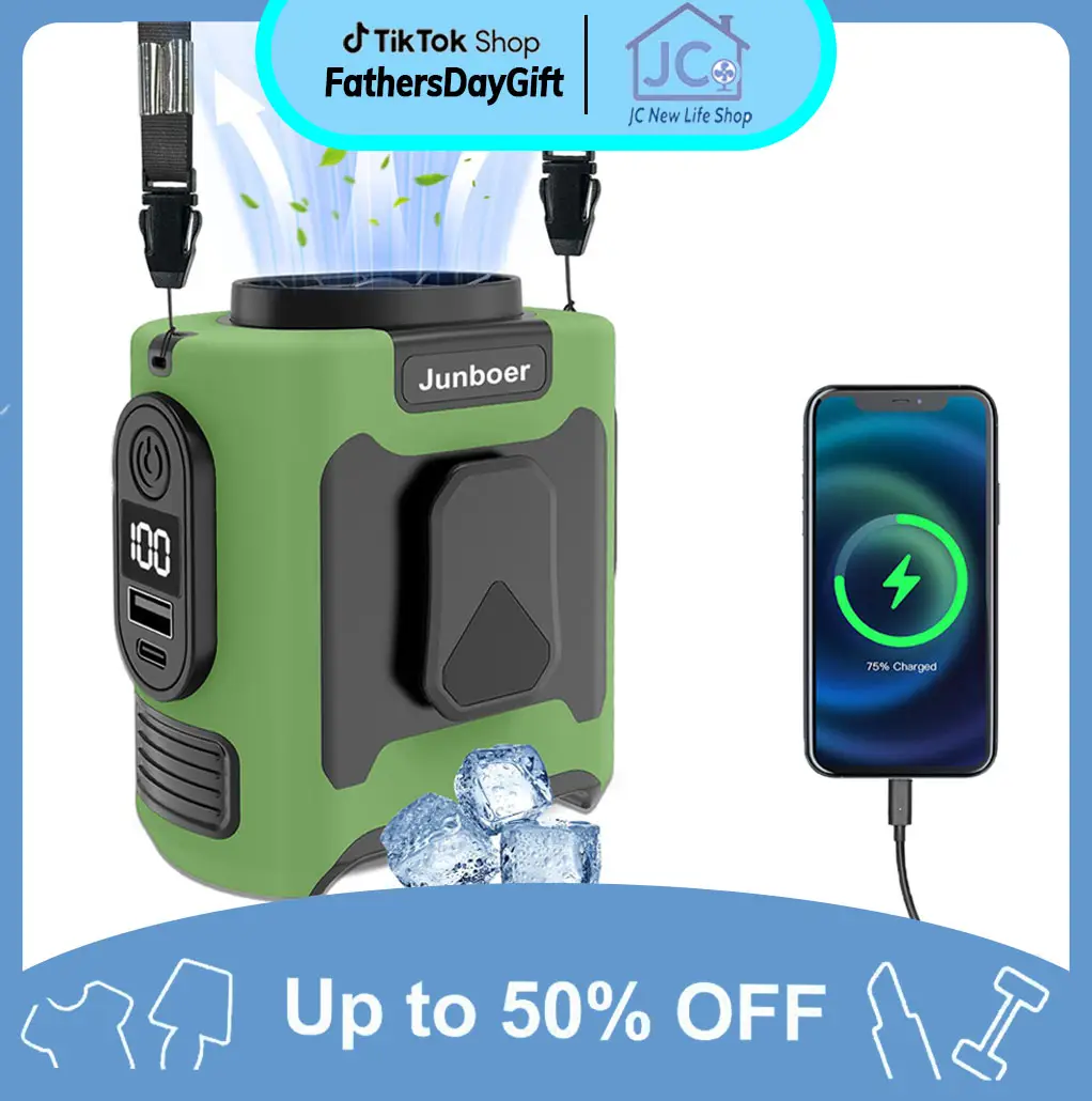 Best gift for Father's Day, 2025 JC shop new smart portable rechargeable fan with LED light, up to 25 hours of battery life, 5-speed 9200 RPM turbo co