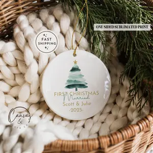 First Christmas Married Ornament 2025 Personalized Newlywed Holiday Decor Couple Keepsake Gift Wedding Gift