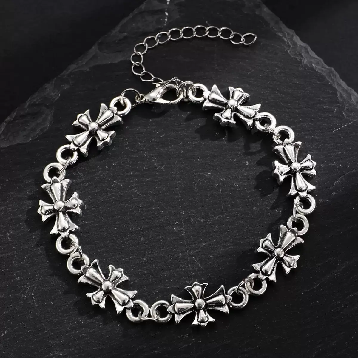 Unisex Silver Gothic Cross Alloy Bracelet - Punk Vintage Fashion Costume Jewelry, Ideal for Parties, Daily Commutes