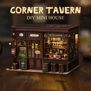 New Mini Corner Tavern Model Wooden Dollhouse With Furniture Kit Diy Assemble Toys for Children Adult Birthday Gift Casa