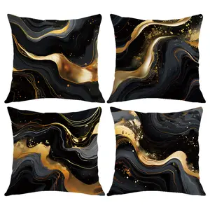 4PCS Luxurious Black and Gold Fluid Throw Pillow Cover, 18 x 18 Inch, Pillow Cover for Cushion Living Room, Bedroom, Couch and Sofa, High Listed Printed (No Pillowcase Insert)
