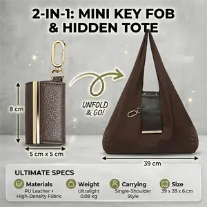 Keychain Tote Bag Foldable & Reusable Mini Bags with Key Ring Expandable Handbag for Daily