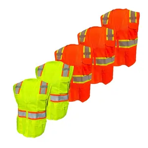 5 PACK - Class II High Visibility Reflective Safety Vest in various colors / Two Tone Safety vest with Mesh Fabric