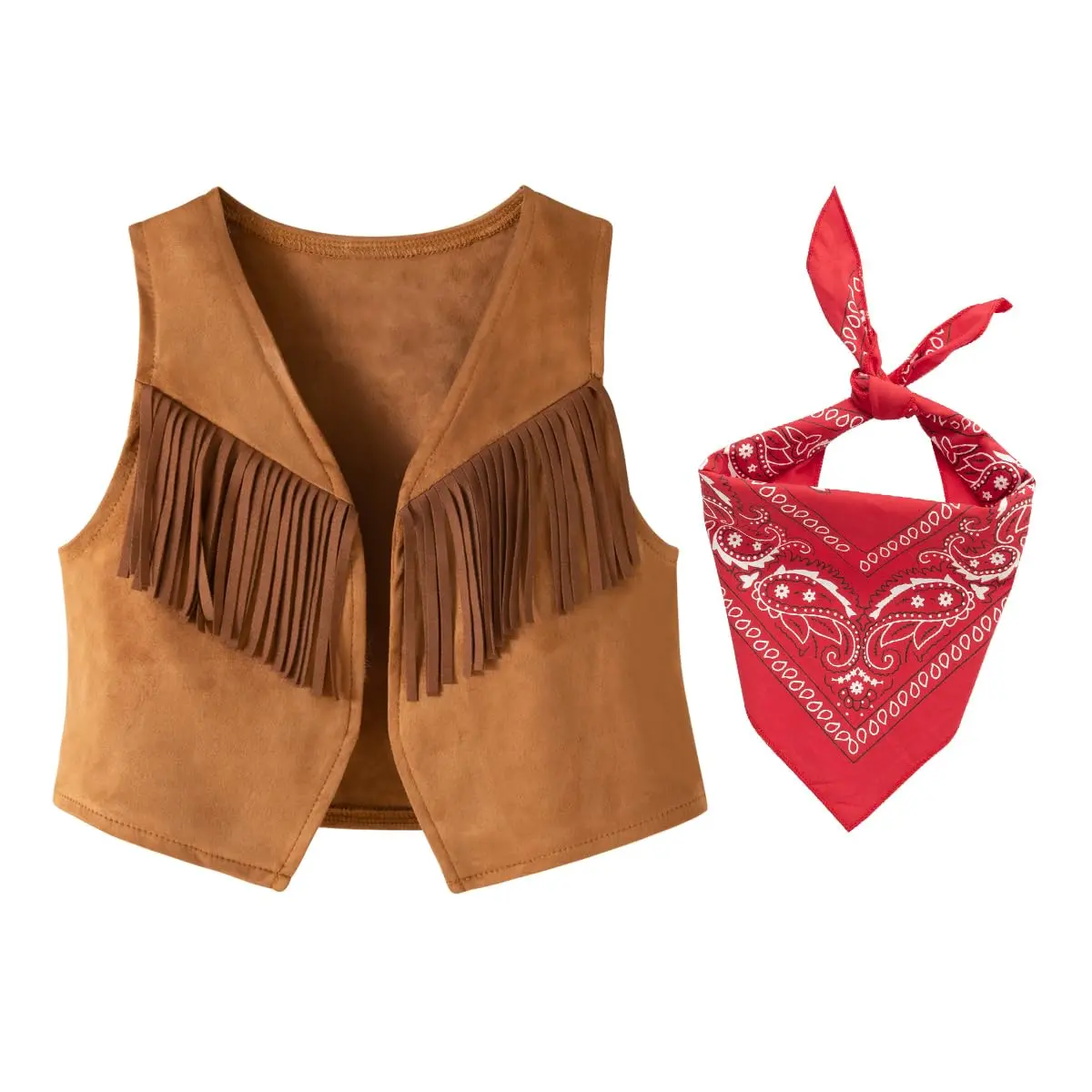 Boys' Western Fringe Cowboy Vest & Bandana Set - Toddler (2-11T) Halloween Costume, Country Music Concert Dress Up