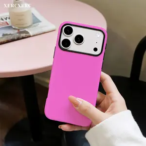 Solid Pink Pattern Phone Case, 2 - in - 1 PC Hard & TPU Soft (Matte/Glossy Optional) for Daily/Gift, Matching Phone Cases Funda Para Phone Cover for iPhone 11 12 13 14 15 16 16e 17 Pro ProMax Air,Galaxy S26 S25 A56 A55 A17 A16