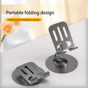 Foldable Expandable Metal Phone Tablet Holder, 360° Rotating Stand for All Mobile Phones, Adjustable Portable Desk Mount Ideal for Travel