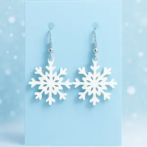 3D Printed White Snowflake Earrings - Winter Dangle Earrings, Handmade Eco-Friendly Holiday Jewelry Gift