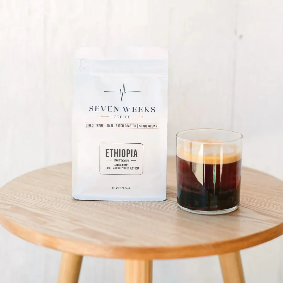 7 Weeks Coffee | Ethiopia Single-Origin Light Roast, Whole Bean, High Caffeine, Lab-Tested Mold & Mycotoxin-Free, 12oz, Floral Notes