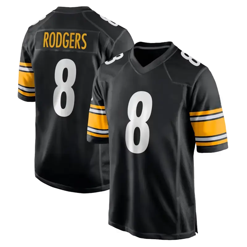 Full Print Logo Rodgers #8 Black Yellow Jersey Shirt America Football Jersey Sport Clothing Football Uniform Jersey For Football Fans Gift for him