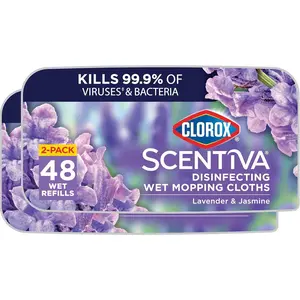 Clorox Scentiva Disinfecting Wet Mop Pad, Disposable Heads, Multi-Surface Floor Wipes, Lavender and Jasmine, 2 Packs, 24 Refills Per Pack (Package May Vary)