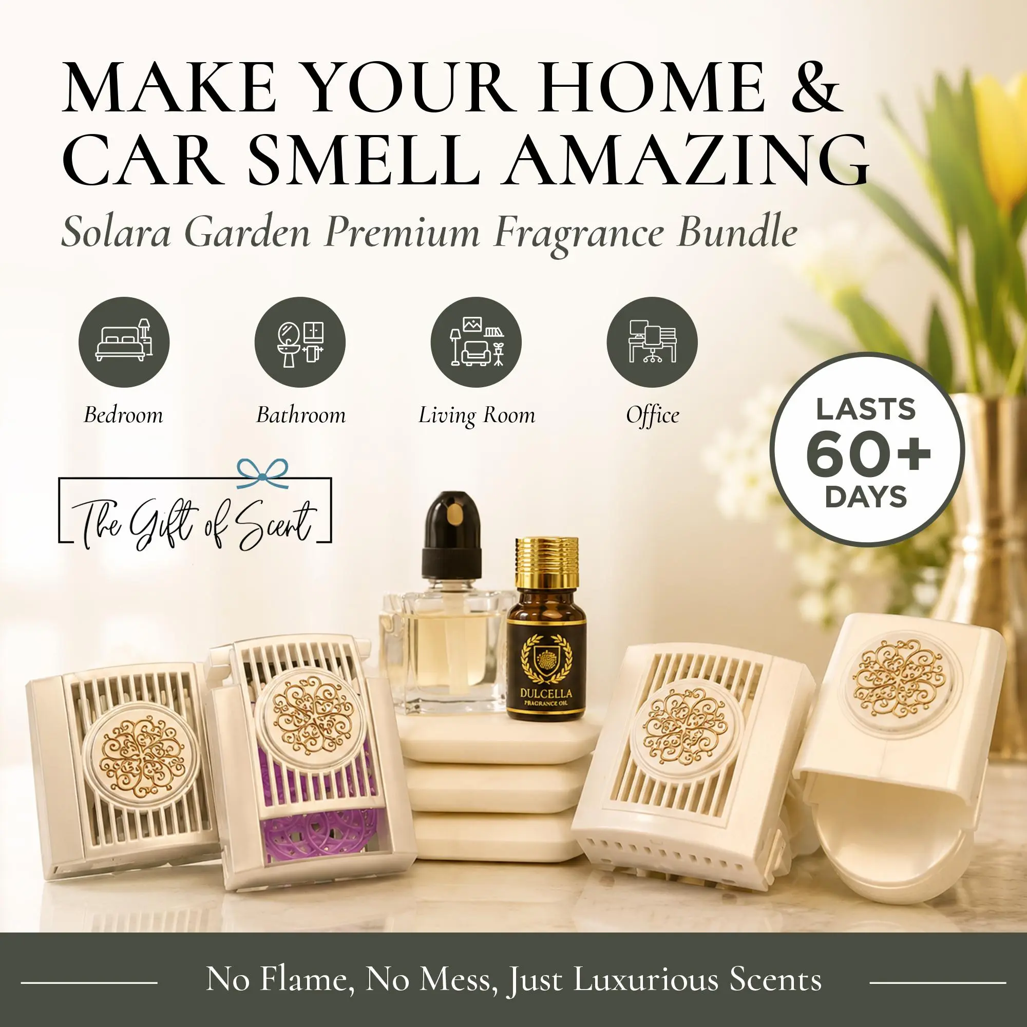 Luxury Home & Car Fragrance Bundle | Plug-In Diffuser, Nightlight Diffuser, Car Vent Clips, Premium Fragrance Oils & Refills | Complete Flameless Fragrance Car Diffuser Car Scents