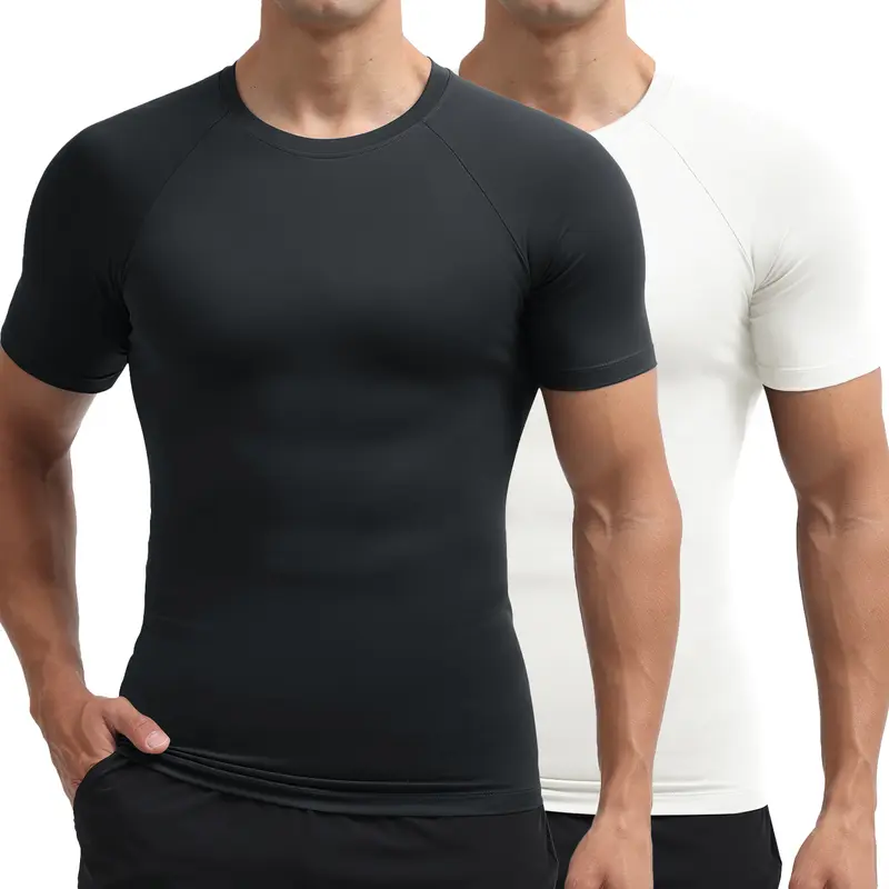 Magcomsen Men's Elastic Short Sleeve Tops Dry Workout T-Shirt Sports Undershirt for Slimming