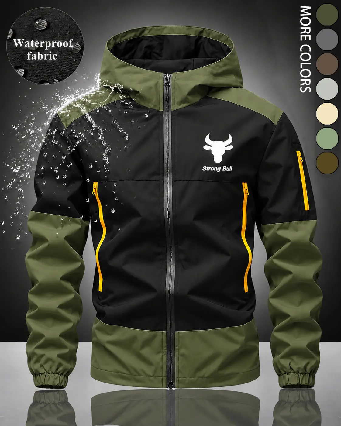 Men's Rugged Work Gear Hooded Jacket, Waterproof Windbreaker Coat, Outdoor Workwear Zip Up Rain Jacket, Lightweight Utility Shell with Pockets, Hiking Camping Fishing Jacket for Fall Spring Daily Wear