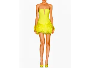 Stylish Strapless Feathered Mini Dress For Women Sleeveless Y2K Dopamine Style Summer Plain Basic Minimalist Formal Workwear