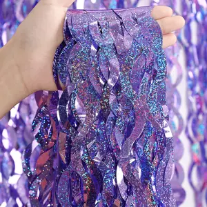 2 Pack Wavy Purple Fringe Curtain Backdrop, Metallic Holographic Wavy Tinsel Door Streamers for Disco Birthday Party Decorations, Shiny Photo Booth Background for Graduation Bachelorette Wedding