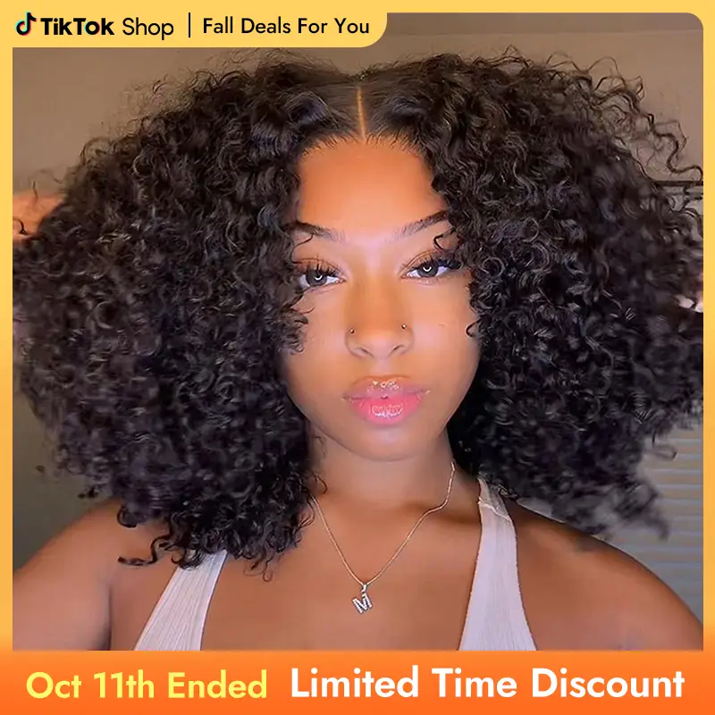 Wiggins Hair Short Curly Wigs Popping Fluffy Curl 250% Density 7x4 Pre Cut Ready To Go Curly Glueless Wigs Ready To Wear Human Hair Beginners Glueless