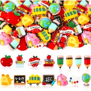 F-HDJ15  Back to School Resin Charms Pencil Book Blackboard Flatback Resin for DIY Crafts Cell Phone Case Photo Frame Hairpin Keychain Earrings Jewelry Making (15 Style)