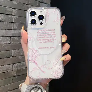 Magnetic Soft Silicone TPU Magsafe-Fit Waterproof Smartphone Case for iPhone 11/12/13/14/15/16/17 Pro Max, Bible Verse & Flower Aesthetic Cover with Magnetic Closure, Lightweight Anti-Scratch Accessory, Accessories