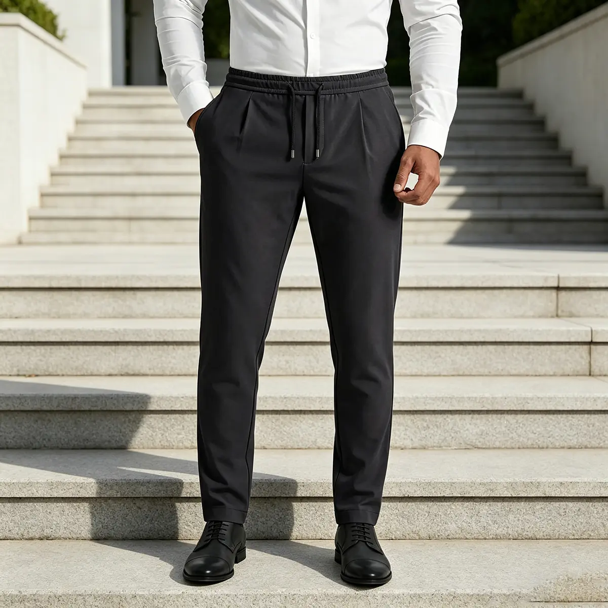 GINGTTO Men's Slim Fit Dress Pants Casual Stretch Drawstring Work Slacks Lightweight Tapered Golf Travel Jogger Trousers with Pockets