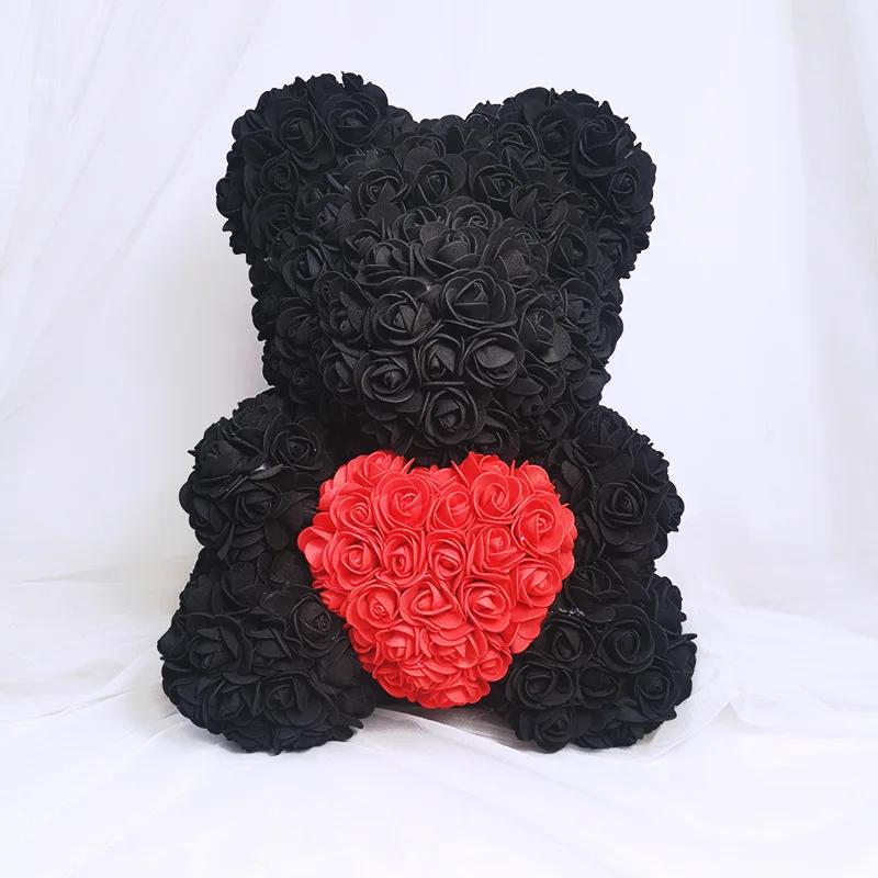 40cm Valentine's Day Rose Bear Artificial PE Flower for Girlfriend/Women/Wife, Handmade Rose Teddy Bear, Romantic Birthday/Mother's Day/Christmas/ Wedding Gifts