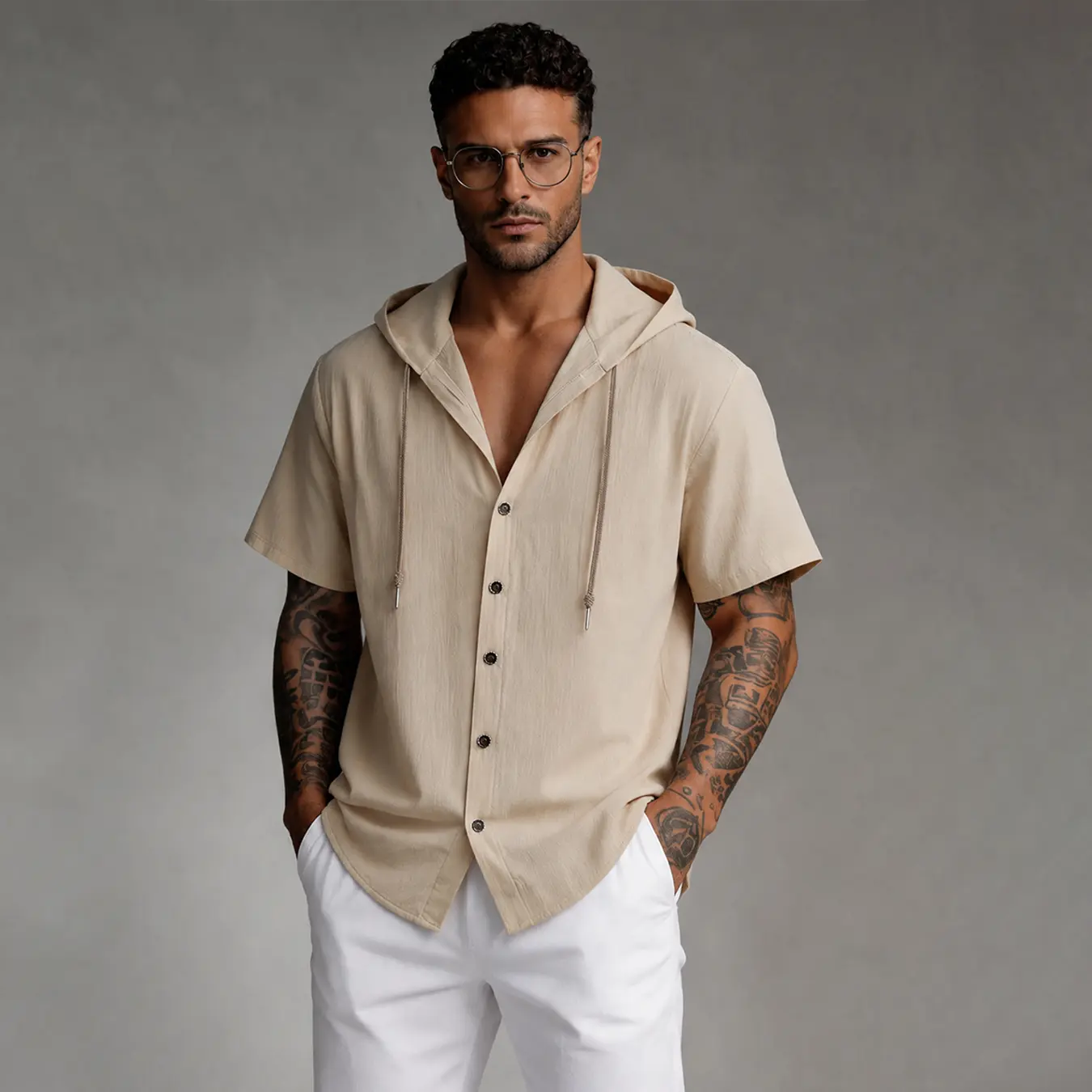 Casual Hooded Shirt with Drawstring – Breathable, Relaxed Fit for Everyday Wear & Vacations