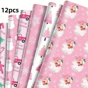 Christmas Theme Gift Wrapping Paper, 12pcs/set Snowman & Reindeer Pattern Gift Wrapping Paper, Gift Packaging Supplies for Holiday Party Birthday