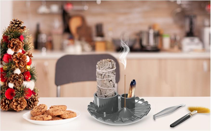 Sticks Holder, 4 in 1 Incense and Candle Holder for Burning Sage and Sticks for Burning, Ash Catcher Tray for Meditation Yoga Room