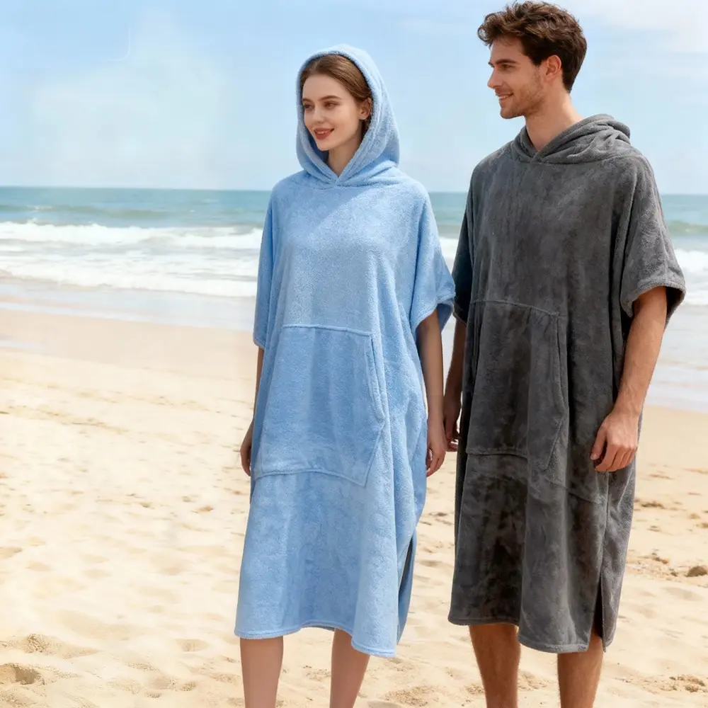 Couple Hooded Beach Poncho – Quick Dry Microfiber Towel Cape for Adult, Soft Absorbent Surfing Poncho for Pool Spa Vacation, Unisex Wearable Bath Towel for Beach Travel, Lightweight Changing Robe for Summer Holiday, Quick Drying Towel