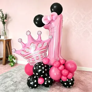 32-Piece Princess Theme Magical Balloon Set, Balloon Decorations, Includes Pearl Finish Number Balloons, Crown Balloons, Polka Dot Latex Balloons, Long Strip Balloons