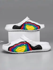 Unisex Height Boost Slides: Platform Height Increase, Rainbow Contrast, Adjustable Heel Strap. For Casual Mix/Summer Commute
