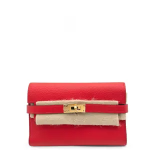 Pre-owned Hermes Leather small leather goods Medium Kelly Wallet Epsom S5 Rouge Tomato 0G Rouge Selliere (0429q1)