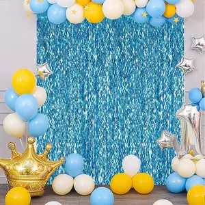 Wave Metal Foil Fringe Curtain, Mermaid Birthday Party Decor, Baby Shark Decoration, Frozen Theme, Ocean Party, Pool Beach Party