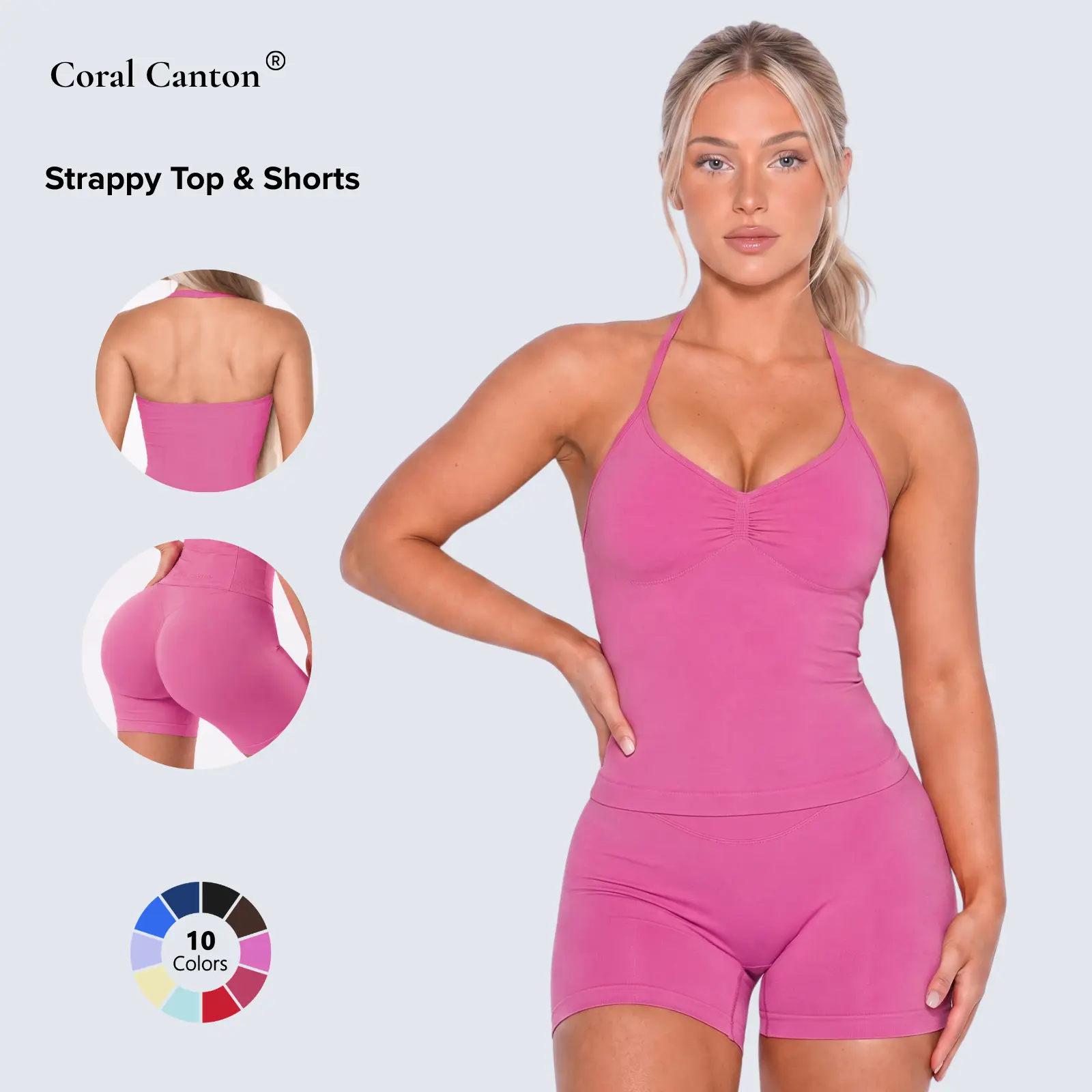 Coral Canton Sports Strappy Top & Shorts Set BackToSchool
