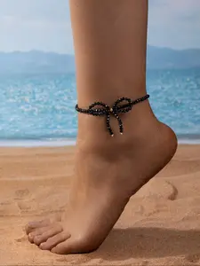 Boho Style Bowknot Design Beaded Anklet, Fashionable Jewelry for Women & Girls, Trendy All-match & Exquisite Jewelry for Birthday Gift