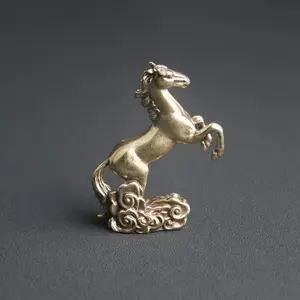 Solid Copper Running Horse Sculpture, Retro Brass Animal Feng Shui Statue, Small Office Desk Home Decor, Elegant Figurine Ornament