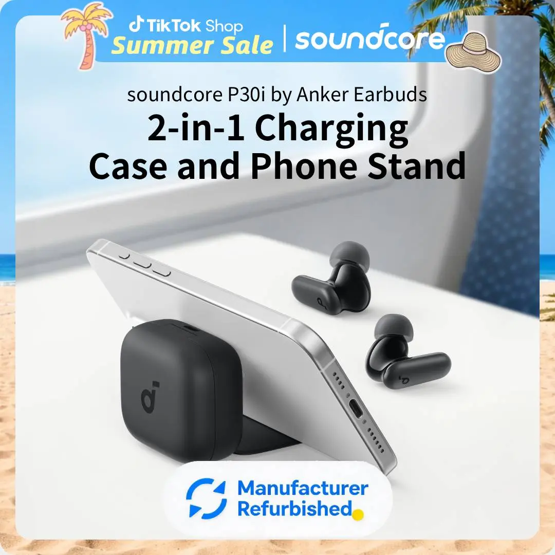 [Refurbished]soundcore P30i by Anker Noise Cancelling Earbuds, Strong and Smart Noise Cancelling, Powerful Bass, 45H Playtime, 2-in-1 Case and Phone Stand, IP54, Wireless Earbuds, Bluetooth 5.4 #tiktokshopsummersale
