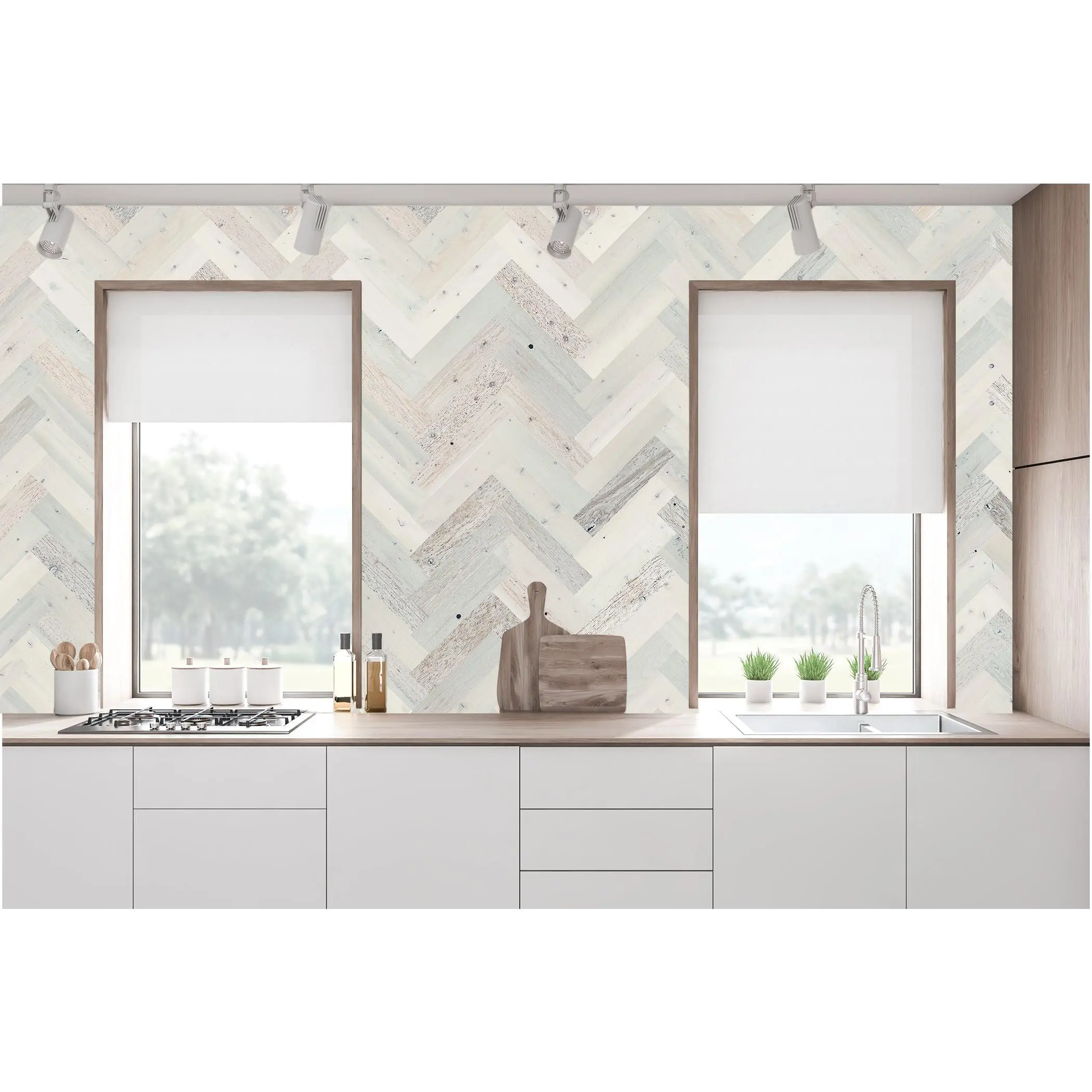 Herringbone Wood Wall Planks – Coastal White