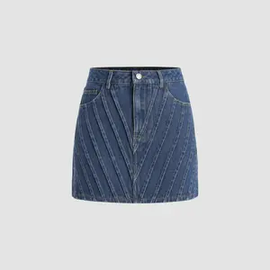 Cider [size 0-10] Denim Mid Waist Solid Patched Mini Skirt