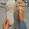 Women's Summer Sandals, Fashionable Casual Rhinestone Flat Slip-Ons, Versatile Beach Shoes, Fashionable Glitter Sandals, Embellished Sandal, Perfect for Dates, Shopping, Parties, Commute, Vacation, Home