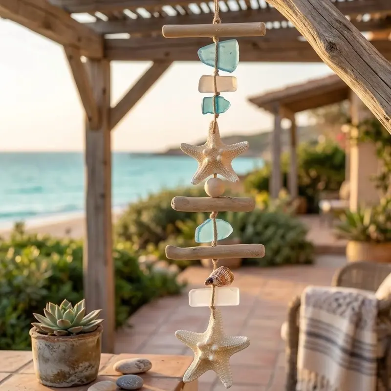 Nautical Sun Catcher Garden Decor Starfish Stone Crystal Decor Sea Glass Hanging Art for Outdoor Patio and Beach Themes Hangable Ornaments Decoration