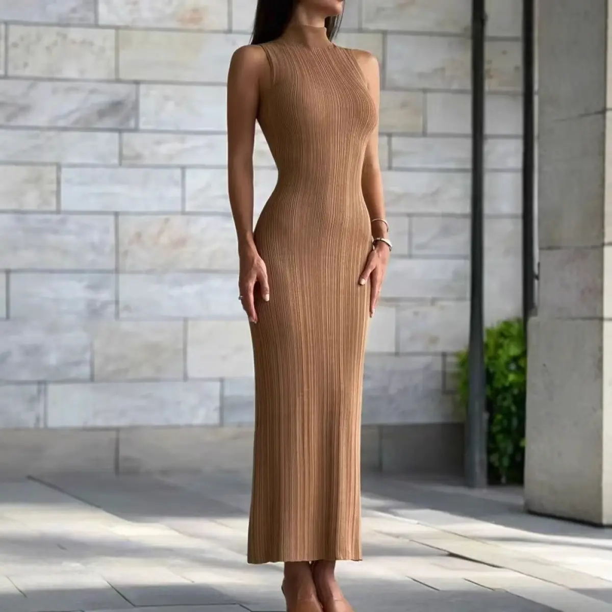 Women's Basic Formal High-Neck Sleeveless Knit Midi Gown - Elegant French Style Bodycon Dress for Lady's Tea-Length Occasions, White Formal Gowns - TikTok Shop Women's Basic Formal High-Neck Sleeveless Knit Midi Gown - Elegant French Style Bodycon Dress for Lady's Tea-Length Occasions, White Formal Gowns - TikTok Shop