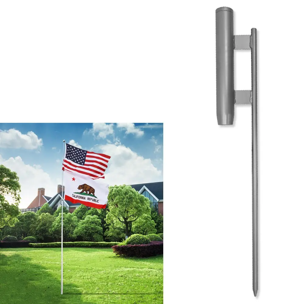 Outdoor Flagpole Ground Spike - Ground Mount Flagpole Hardware, 39.5in Spike, 41.5in Long, 1.8in Diameter Support, 12.5in Holder, 29in Insertion Depth, Compatible with 22ft Deluxe Fiberglass Flag Pole, 29In Into Ground
