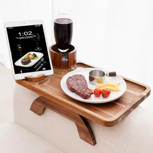 Clip-On Sofa Arm TV Tray with 360° Rotating Cup Holder & Phone Stand, 15.36"x9.85" Couch Arm Table for Drinks & Snacks