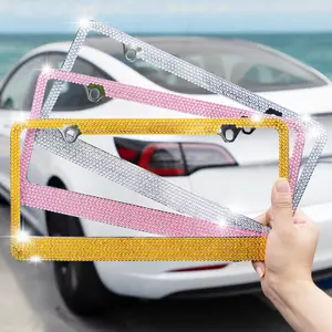 Bling Crystal License Plate Frame - Standard Size 6"x12" for Front & Rear Plates Car Accessories Truck Automotive Vehicle