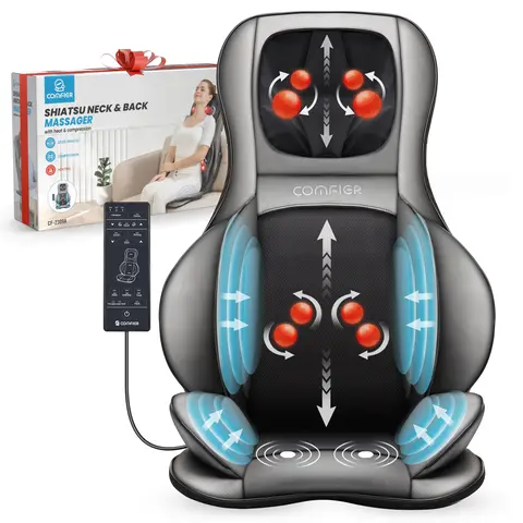 COMFIER Polyester Neck and Back Massage Cushion - Self Care Gadget, Adjustable 2D/3D Finger Press Kneading Massager with Heat, Air Compression, 36W Power for Back and Neck Care, Father’s Day Gifts techvibes