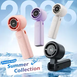 WHATOOK Handheld Fan: 4000mAh Portable Handheld Turbine Fan, 180° Foldable Design, High-Speed Mini Fan with up to 12 Hours of Battery Life, 5-Speed LED Display Cooling Fan, Ideal for Travel, Outdoor Activities, and Commuting - Black/Purple/Pink/White