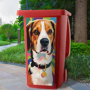Funny Dog Trash Can Sticker, Self-Adhesive Waterproof PVC Art Decal, 2D Flat Design, 37.01x81.99 Cm, Perfect for Kitchen & Bathroom Decor